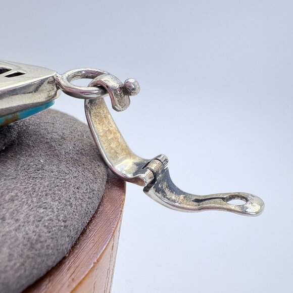 VTG Sterling Silver 925 Turquoise Bezel Set Teardrop Pendant Size 2.5" Length - Picture 6 of 10